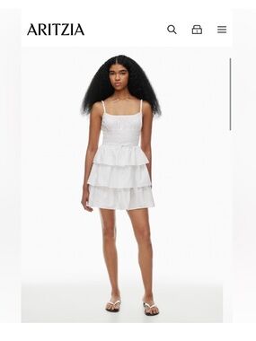 Aritzia White Smocked Tiered Ruffle Mini Dress